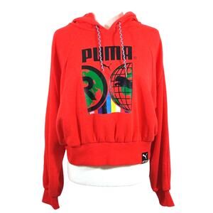 MR Puma INTL Red International Global Cat Logo Graphic Hoodie Sweater NWT S